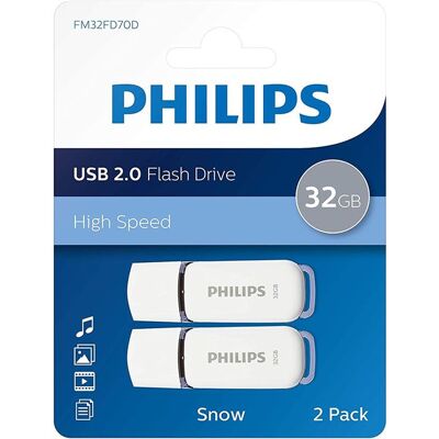 Philips USB-sticks USB 2.0 Snow 32 GB 2 stuks Wit en grijs Philips USB-sticks USB 2.0 Snow 32 GB 2 stuks Wit en grijs