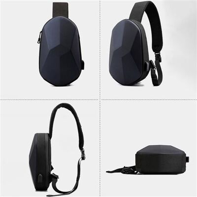 Waterdichte schoudertas met harde schaal, reistas Antidiefstaltas, crossbodytas met slingborst en USB-oplaadpoort Zwart Waterdichte schoudertas met harde schaal, reistas Antidiefstaltas, crossbodytas met slingborst en USB-oplaadpoort Zwart