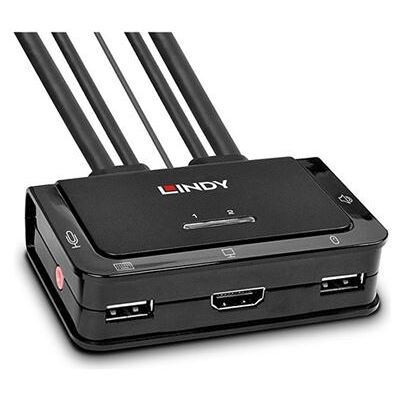 Lindy Compact 2 Port KVM Switch - KVM-schakelaar - 2 x KVM / audio / USB - 1 lokale gebruiker - desktop Lindy Compact 2 Port KVM Switch - KVM-schakelaar - 2 x KVM / audio / USB - 1 lokale gebruiker - desktop