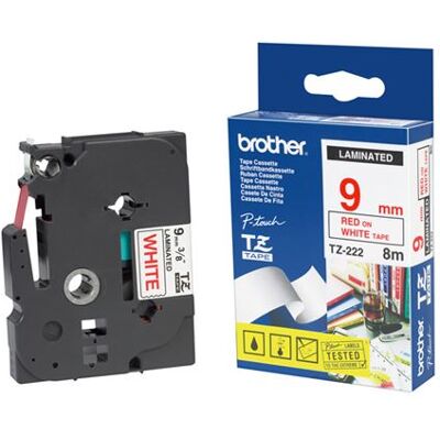 Brother TZ222 - Rood op wit - Rol (0,9 cm x 8 m) gelamineerde tape - voor P-Touch PT-1010, 1080, 1090, 1230, 1290, 1880, 2100, 2430, 2700, 2710, 9800, PT-GL-200 Brother TZ222 - Rood op wit - Rol (0,9 cm x 8 m) gelamineerde tape - voor P-Touch PT-1010, 1080, 1090, 1230, 1290, 1880, 2100, 2430, 2700, 2710, 9800, PT-GL-200