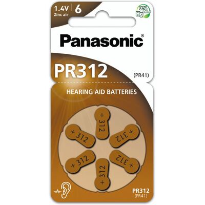 Panasonic Set van 6 PR312 hoortoestelbatterijen Panasonic Set van 6 PR312 hoortoestelbatterijen