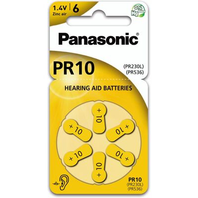 Panasonic Set van 6 PR10 hoortoestelbatterijen Panasonic Set van 6 PR10 hoortoestelbatterijen