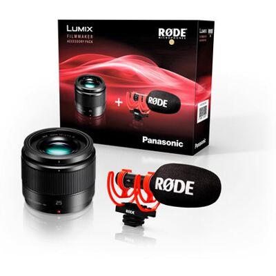 Panasonic Accessoireset voor Lumix Micro 4/3: Lumix 25 mm F1.7 lens met vaste brandpuntsafstand + Micro Videomicro 2 Zwart en Rood Panasonic Accessoireset voor Lumix Micro 4/3: Lumix 25 mm F1.7 lens met vaste brandpuntsafstand + Micro Videomicro 2 Zwart en Rood