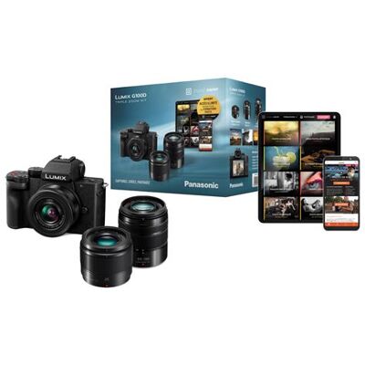 Pack Panasonic Hybride camera Lumix G100D + 12-32 mm standaardlens + 45-150 mm vaste brandpuntsafstand + 25 mm F1.7 telelens + Jiminy Training Cursus Pack Panasonic Hybride camera Lumix G100D + 12-32 mm standaardlens + 45-150 mm vaste brandpuntsafstand + 25 mm F1.7 telelens + Jiminy Training Cursus