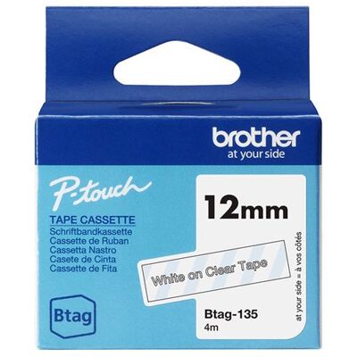 Brother BTAG-135 - Wit op transparant - Rol (1,2 cm x 4 m) 1 cassette(s) hangdoos - etikettape Brother BTAG-135 - Wit op transparant - Rol (1,2 cm x 4 m) 1 cassette(s) hangdoos - etikettape