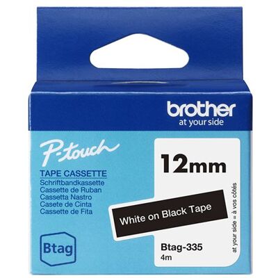 Brother BTAG-335 - Wit op zwart - Rol (1,2 cm x 4 m) 1 cassette(s) hangdoos - etikettape Brother BTAG-335 - Wit op zwart - Rol (1,2 cm x 4 m) 1 cassette(s) hangdoos - etikettape
