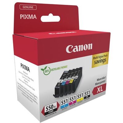 Set van 4 Canon PGI550XL/CLI551 cartridges Fnac Sec + 1 cartridge in XL Zwart Set van 4 Canon PGI550XL/CLI551 cartridges Fnac Sec + 1 cartridge in XL Zwart