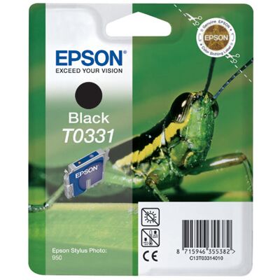 Epson T0331 - 17 ml - zwart - origineel - blisterverpakking met RF / akoestisch alarm - inktcartridge - voor Stylus Photo 950 Epson T0331 - 17 ml - zwart - origineel - blisterverpakking met RF / akoestisch alarm - inktcartridge - voor Stylus Photo 950