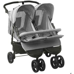 vidaXL Poussette à Deux Places Landau Double Pliable Bébé Enfants Voyage Parc Extérieur Promenade Repose-pied Réglable Gris Clair Acier vidaXL Poussette à Deux Places Landau Double Pliable Bébé Enfants Voyage Parc Extérieur Promenade Repose-pied Réglable Gris Clair Acier