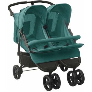 vidaXL Poussette à Deux Places Landau Double Pliable Bébés Enfants Voyage Parc Extérieur Promenade Repose-pied Réglable Vert Acier vidaXL Poussette à Deux Places Landau Double Pliable Bébés Enfants Voyage Parc Extérieur Promenade Repose-pied Réglable Vert Acier