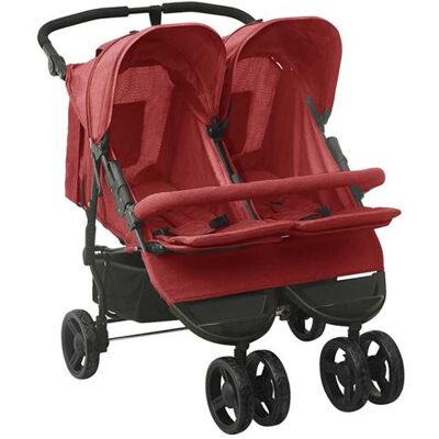 vidaXL Poussette à Deux Places Landau Double Pliable Bébé Enfants Voyage Parc Extérieur Promenade Repose-pied Réglable Rouge Acier vidaXL Poussette à Deux Places Landau Double Pliable Bébé Enfants Voyage Parc Extérieur Promenade Repose-pied Réglable Rouge Acier