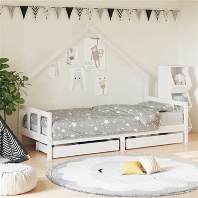 vidaXL Cadre de Lit pour Enfants avec Tiroirs, Lit Simple avec Sommier à Lattes, Meuble de Chambre à Coucher, Scandinave, Blanc 90x190 cm Bois Pin Massif vidaXL Cadre de Lit pour Enfants avec Tiroirs, Lit Simple avec Sommier à Lattes, Meuble de Chambre à Coucher, Scandinave, Blanc 90x190 cm Bois Pin Massif