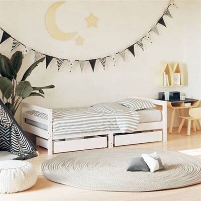 vidaXL Cadre de Lit pour Enfants avec Tiroirs, Lit Simple avec Tête de Lit et Pied de Lit, Meuble de Chambre, Scandinave, Blanc 80x160cm Bois Pin Massif vidaXL Cadre de Lit pour Enfants avec Tiroirs, Lit Simple avec Tête de Lit et Pied de Lit, Meuble de Chambre, Scandinave, Blanc 80x160cm Bois Pin Massif