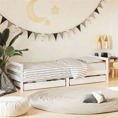 vidaXL Kinderbedframe met lades 90x190 cm massief grenenhout wit834448 vidaXL Kinderbedframe met lades 90x190 cm massief grenenhout wit834448
