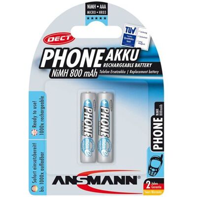ANSMANN Energy Phone - Batterij 2 x AAA - NiMH - (oplaadbaar) - 800 mAh ANSMANN Energy Phone - Batterij 2 x AAA - NiMH - (oplaadbaar) - 800 mAh