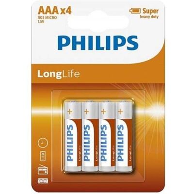 Philips LongLife R03L4B - Batterij 4 x AAA - Koolstofzink Philips LongLife R03L4B - Batterij 4 x AAA - Koolstofzink