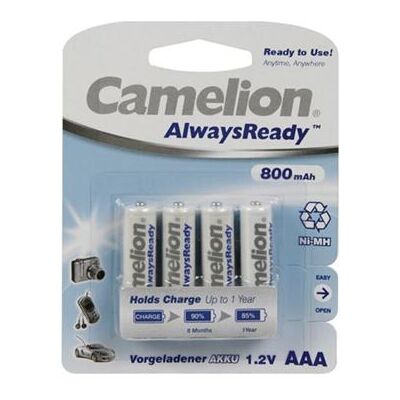 Pak van 4 Ni-Mh oplaadbare AAA-batterijen Altijd klaar 800Mah Camelion Pak van 4 Ni-Mh oplaadbare AAA-batterijen Altijd klaar 800Mah Camelion