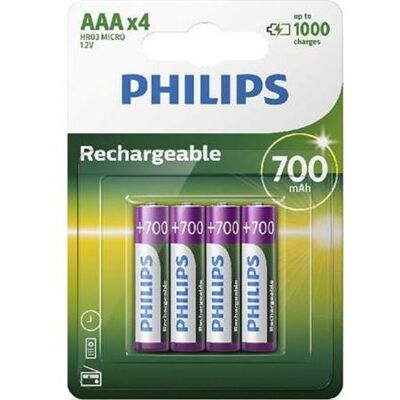 Set van 4 Philips AAA LR03 700 mAh herlaadbare batterijen Set van 4 Philips AAA LR03 700 mAh herlaadbare batterijen