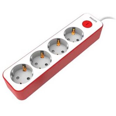 Philips Stekkerdoos 4 Stopcontacten 1.5 M Rood Philips Stekkerdoos 4 Stopcontacten 1.5 M Rood