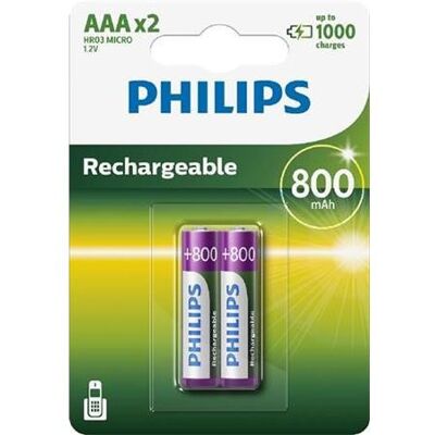 Philips Set van 2 herlaadbare batterijen AAA LR03 800 mAh Philips Set van 2 herlaadbare batterijen AAA LR03 800 mAh