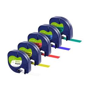 Set van 5 wit/blauw/geel/rood/groene linten compatibel met Dymo LetraTag - Plastic label 91201 91202 91203 91204 91205 12 mm x 4 m Phonillico® Set van 5 wit/blauw/geel/rood/groene linten compatibel met Dymo LetraTag - Plastic label 91201 91202 91203 91204 91205 12 mm x 4 m Phonillico®