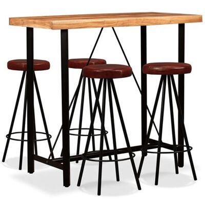 vidaXL Ensemble de Bar 5 pcs Bois d'Acacia Massif et Cuir Véritable Tabourets vidaXL Ensemble de Bar 5 pcs Bois d'Acacia Massif et Cuir Véritable Tabourets