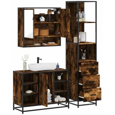 vidaXL 3-delige Badkamermeubelset bewerkt hout gerookt eikenkleurig3301182 vidaXL 3-delige Badkamermeubelset bewerkt hout gerookt eikenkleurig3301182