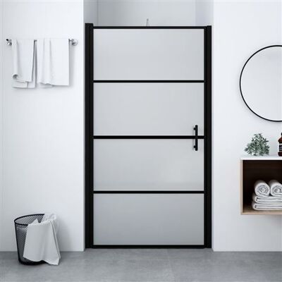 vidaXL Porte de Douche Paroi de Douche Cabine de Douche Cloison de Salle de Bain Maison Intérieur Verre Trempé Dépoli 91x195 cm Noir vidaXL Porte de Douche Paroi de Douche Cabine de Douche Cloison de Salle de Bain Maison Intérieur Verre Trempé Dépoli 91x195 cm Noir