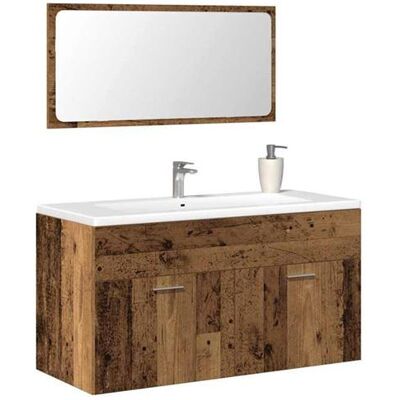 vidaXL Badkamerkast met spiegel bewerkt hout oud houtkleurig856381 vidaXL Badkamerkast met spiegel bewerkt hout oud houtkleurig856381
