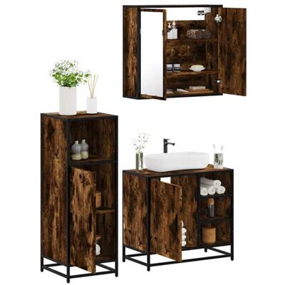 vidaXL 3-delige Badkamermeubelset bewerkt hout gerookt eikenkleurig3300967 vidaXL 3-delige Badkamermeubelset bewerkt hout gerookt eikenkleurig3300967