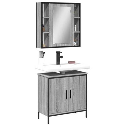 vidaXL Ensemble de Meubles de Salle de Bain 2 pcs, Armoires de Lavabo avec Miroir, Placards de Rangement Toilette, Moderne, Sonoma Gris vidaXL Ensemble de Meubles de Salle de Bain 2 pcs, Armoires de Lavabo avec Miroir, Placards de Rangement Toilette, Moderne, Sonoma Gris