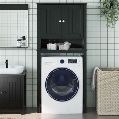 vidaXL Armoire pour Machine à Laver, Armoire à Lave-linge avec 2 Portes et 3 Étagères, Meuble à Laver Salle de Bain, Moderne, Noir Bois Massif vidaXL Armoire pour Machine à Laver, Armoire à Lave-linge avec 2 Portes et 3 Étagères, Meuble à Laver Salle de Bain, Moderne, Noir Bois Massif