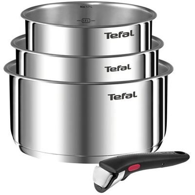 Tefal INGENIO EMOTION Set van 3 steelpannen 16/18/20 cm+1 steel - Roestvrij staal - Alle branders inclusief inductie L896S404 Tefal INGENIO EMOTION Set van 3 steelpannen 16/18/20 cm+1 steel - Roestvrij staal - Alle branders inclusief inductie L896S404