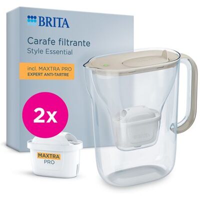 Brita Waterfilterkan Style Essential Sand + 2 Maxtra Pro-patronen Brita Waterfilterkan Style Essential Sand + 2 Maxtra Pro-patronen