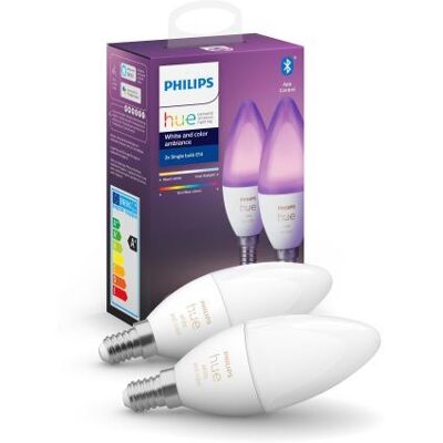 Philips Hue Philips Smart lamp Pack x2 Hue White & Color E14 Kaars Philips Hue Philips Smart lamp Pack x2 Hue White & Color E14 Kaars