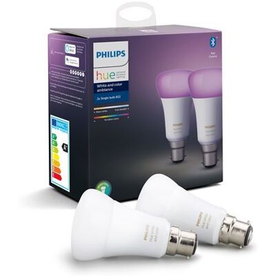 Philips Hue Philips Set van 2 lampen Hue White en Color Ambiance B22 Bluetooth 10 W Wit Philips Hue Philips Set van 2 lampen Hue White en Color Ambiance B22 Bluetooth 10 W Wit