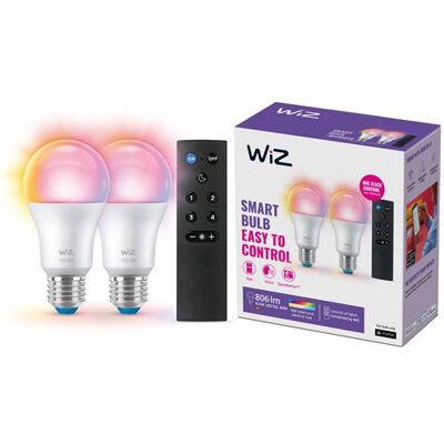 WiZ Smart lampen LED Starter Kit 2 E27 Wit + Afstandsbediening Zwart WiZ Smart lampen LED Starter Kit 2 E27 Wit + Afstandsbediening Zwart