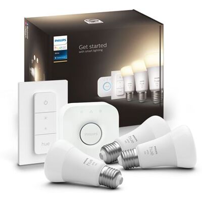 Philips Hue Philips Starterkit Hue White: 3x E27 lampen + bridge + afstandsbediening Philips Hue Philips Starterkit Hue White: 3x E27 lampen + bridge + afstandsbediening