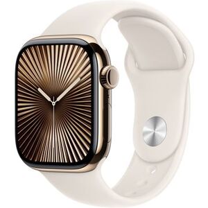 Apple Watch Series 10 GPS + Cellular 42 mm Gold Titanium Case met Starlight Sportband S/M Apple Watch Series 10 GPS + Cellular 42 mm Gold Titanium Case met Starlight Sportband S/M