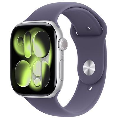Apple Watch Series 11 GPS 46 mm Silver Aluminium Case met Paarse Sportband - M/L Apple Watch Series 11 GPS 46 mm Silver Aluminium Case met Paarse Sportband - M/L
