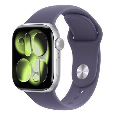 Apple Watch Series 11 GPS 42 mm Silver Aluminium Case met Misty Violet Sportband - M/L Apple Watch Series 11 GPS 42 mm Silver Aluminium Case met Misty Violet Sportband - M/L