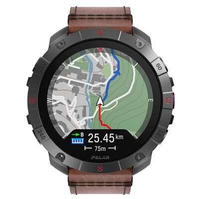 Polar Smartwatch Grit X2 Pro 35,3 mm Titan met bruine band Maat M L Polar Smartwatch Grit X2 Pro 35,3 mm Titan met bruine band Maat M L