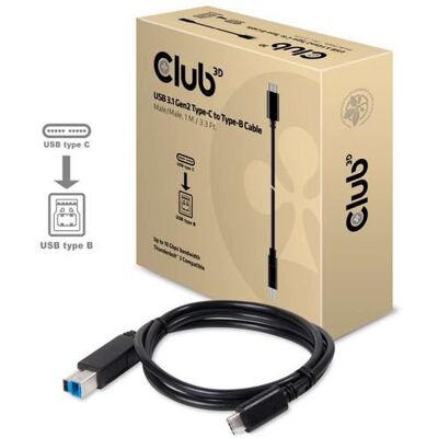 Club 3D - USB-kabel - 24 pin USB-C (M) naar USB Type B (M) - USB 3.1 Gen 2 - 30 V - 3 A - 1 m Club 3D - USB-kabel - 24 pin USB-C (M) naar USB Type B (M) - USB 3.1 Gen 2 - 30 V - 3 A - 1 m