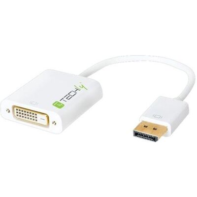 TECHly - Videoadapter - dubbele verbinding - DisplayPort (M) naar DVI-D (V) - DisplayPort 1.2 - 15 cm - afgeschermd, gevormd, ondersteuning 1080p - wit TECHly - Videoadapter - dubbele verbinding - DisplayPort (M) naar DVI-D (V) - DisplayPort 1.2 - 15 cm - afgeschermd, gevormd, ondersteuning 1080p - wit