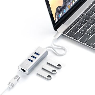 Satechi USB Type-C Hub Adapter met RJ45 Ethernet-Poort + 3 USB-Poorten Zilver Satechi USB Type-C Hub Adapter met RJ45 Ethernet-Poort + 3 USB-Poorten Zilver