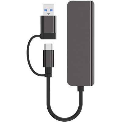 Urban Factory USB Hub 4 USB 3.0 poorten Charcoal grijs + USB-A vrouwelijke USB-C mannelijke adapter Urban Factory USB Hub 4 USB 3.0 poorten Charcoal grijs + USB-A vrouwelijke USB-C mannelijke adapter