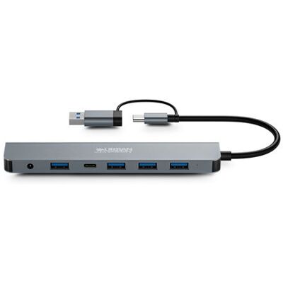 Urban Factory 7-poorts USB-A 3.0 Charcoal USB hub + USB-A vrouwelijke naar USB-C mannelijke adapter + 5V voeding Urban Factory 7-poorts USB-A 3.0 Charcoal USB hub + USB-A vrouwelijke naar USB-C mannelijke adapter + 5V voeding