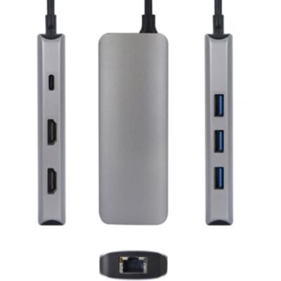 Urban Factory 7-in-1 USB-C Hub met 3 USB-A 2 HDMI 4K 60Hz 1 RJ45 1 USB-C 100W PD Houtskoolgrijs Urban Factory 7-in-1 USB-C Hub met 3 USB-A 2 HDMI 4K 60Hz 1 RJ45 1 USB-C 100W PD Houtskoolgrijs