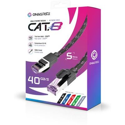 Oniverse Cat 8 RJ45-netwerkkabel van 5 m voor PS5, PS4, Switch 2, Switch, Xbox, PC en Mac - Zwart Oniverse Cat 8 RJ45-netwerkkabel van 5 m voor PS5, PS4, Switch 2, Switch, Xbox, PC en Mac - Zwart