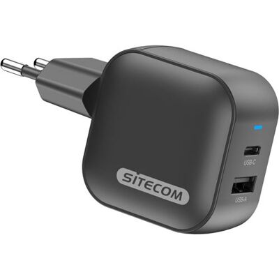 Sitecom Dubbele USB-lader 48 W GaN Power Delivery Zwart Sitecom Dubbele USB-lader 48 W GaN Power Delivery Zwart